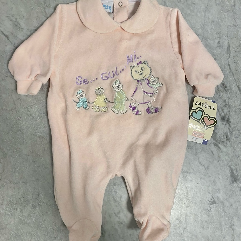 Italian Pink Velour One-Piece Footie 6mo NWT